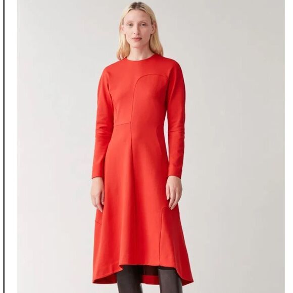 COS Panelled Asymmetric midi Dress in red size small - Picture 1 of 15